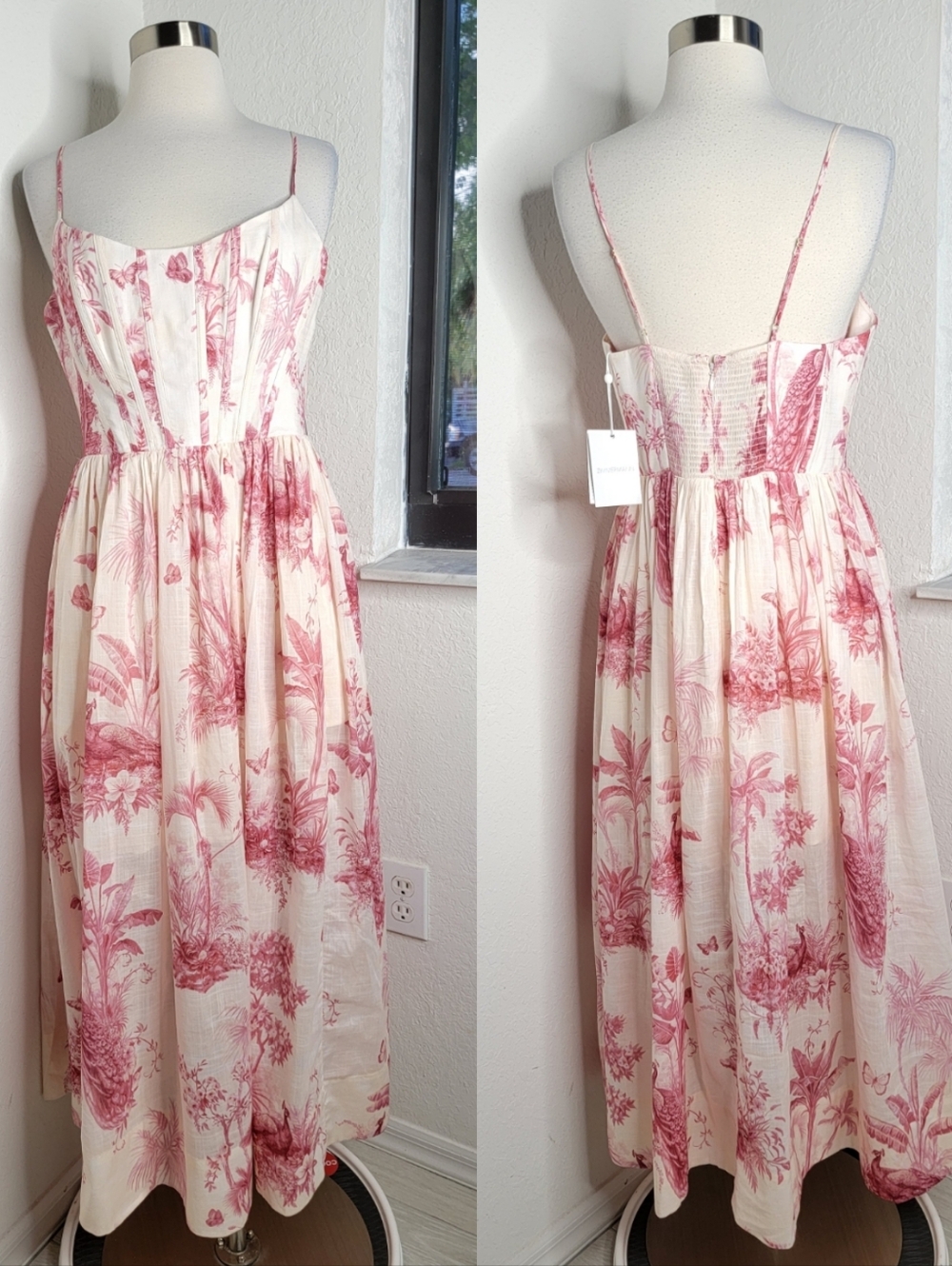 ZIMMERMAN Waverly Corset Midi Dress In Pink Palm NWT AUS 3/US L. - Picture 4 of 14